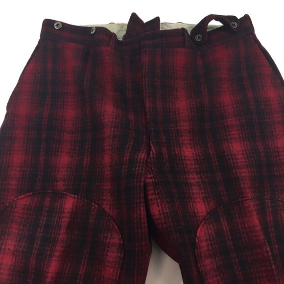 Vintage 1940s Mens Woolrich Mackinaw Red Black Plaid Pants Hunting Wool Size 46 - Picture 2 of 13